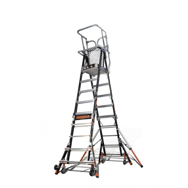 A ft little giant ladder standing with outriggers extended.