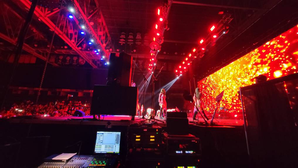 Equipment pit view of a concert